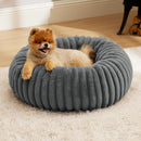 Calming Donut Pet Bed - Faux Rabbit Fur Soft Warm Round Cat Dog Bed - Plush Cozy Cuddler for Small Dogs Cats - Gray L 80cm