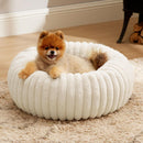 Calming Donut Pet Bed - Faux Rabbit Fur Soft Warm Round Cat Dog Bed - Plush Cozy Cuddler for Small Dogs Cats - Off White M 70cm