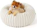 Calming Donut Pet Bed - Faux Rabbit Fur Soft Warm Round Cat Dog Bed - Plush Cozy Cuddler for Small Dogs Cats - Off White M 70cm