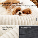Calming Donut Pet Bed - Faux Rabbit Fur Soft Warm Round Cat Dog Bed - Plush Cozy Cuddler for Small Dogs Cats - Off White XL 90cm