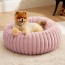 Calming Donut Pet Bed - Faux Rabbit Fur Soft Warm Round Cat Dog Bed - Plush Cozy Cuddler for Small Dogs Cats - Pink M 70cm