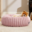 Calming Donut Pet Bed - Faux Rabbit Fur Soft Warm Round Cat Dog Bed - Plush Cozy Cuddler for Small Dogs Cats - Pink S 60cm