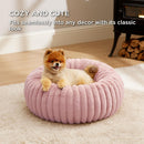 Calming Donut Pet Bed - Faux Rabbit Fur Soft Warm Round Cat Dog Bed - Plush Cozy Cuddler for Small Dogs Cats - Pink S 60cm
