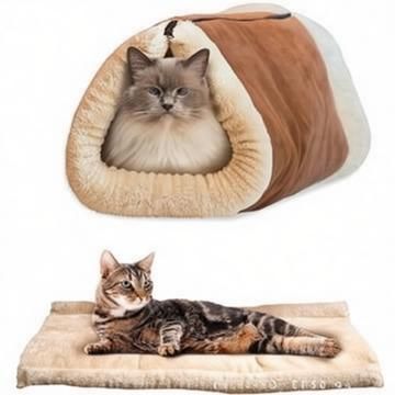 Cat Tunnel Bed 2-in-1 - Crinkle Sound Pet Tube with Crinkle Paper for Indoor Cats - Soft Plush Folding Cat Cave for Sleeping Playing - 90x57cm