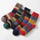 Wool Blend Terry Socks 5-Pack - Winter Thick Warm Mid Calf Crew Socks for Women - Ethnic Octagonal Pattern Cotton Socks - 5 Pairs