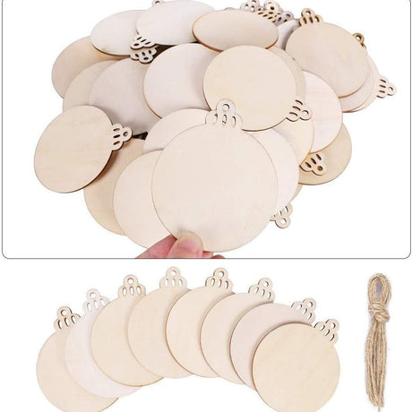Christmas Tree Wood Slice Ornament - 100-Pack Natural Wooden Hanging Decor for Xmas Tree Holiday Party - Rustic Craft Gift with Jute Rope