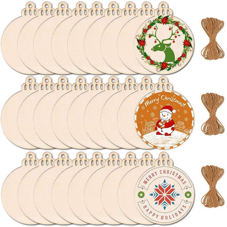 Christmas Tree Wood Slice Ornament - 100-Pack Natural Wooden Hanging Decor for Xmas Tree Holiday Party - Rustic Craft Gift with Jute Rope