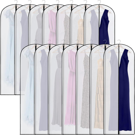 20 Pcs 24 x 72 Inch Garment Bags Bulk Hanging Clothes Storage Covers for Closet Organization Dustproof Transparent Dress Suit Bag Set Wedding Dresses Long Gowns Coats Seasonal Wardrobe White Black