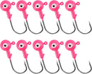 10-Pack Round Fishing Jig Heads, Bass Ball Jigs Hooks 3D Eyes High Carbon Steel 1/8-1/2OZ Pompano Head Saltwater Freshwater Heads for Trout Walleye Striper Pink 1/4oz
