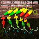 5-Pack Catfish Bait Float Rigs Kit, Ready Cat Fish Rig with Rattles Peg Floats Beads Circle Hooks 6/0 8/0 10/0, Catfishing Tackle Equipment Rattle Floater Bobbers Fishing Gear  Hook - 30LB Line