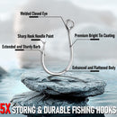 10-Pack Inline Hooks 5X Strong Single Replacement Hook for Hard Baits, High Carbon Steel Heavy Duty Welded Eye Fishing Hooks, Jigging Freshwater Saltwater Trolling Tackle