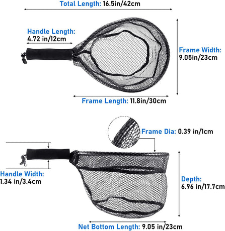 Fly Fishing Net with EVA Handle, Ice Landing Nets CNC Aluminum Alloy Frame, Rubber Coated Mesh Trout Kayak for Crappie Bass Sunfish Bulegill Panfish Black
