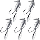 5-Pack Weighted Swimbait Hooks with Underspin, Pin Spring Fishing Hook Willow Spinner Blades Silver Gold, 1/7-3/8oz Bass Swivels Spinnerbait Weedless for Soft Lures 1/7oz
