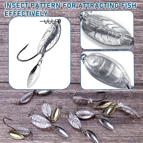 5-Pack Weighted Swimbait Hooks with Underspin, Pin Spring Fishing Hook Willow Spinner Blades Silver Gold, 1/7-3/8oz Bass Swivels Spinnerbait Weedless for Soft Lures 1/7oz