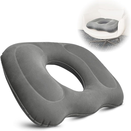 Petluno Inflatable Donut Cushion for Tailbone Pain Relief - Orthopedic Hemorrhoid & Sciatica Seat Cushion - Coccyx Cushion for Postpartum, Pregnancy, Office Chair, Car, Wheelchair & Post-Surgical Recovery (Grey)