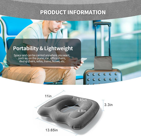 Petluno Inflatable Donut Cushion for Tailbone Pain Relief - Orthopedic Hemorrhoid & Sciatica Seat Cushion - Coccyx Cushion for Postpartum, Pregnancy, Office Chair, Car, Wheelchair & Post-Surgical Recovery (Grey)
