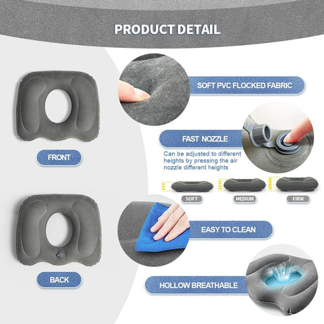 Petluno Inflatable Donut Cushion for Tailbone Pain Relief - Orthopedic Hemorrhoid & Sciatica Seat Cushion - Coccyx Cushion for Postpartum, Pregnancy, Office Chair, Car, Wheelchair & Post-Surgical Recovery (Grey)
