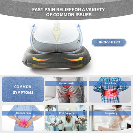 Petluno Inflatable Donut Cushion for Tailbone Pain Relief - Orthopedic Hemorrhoid & Sciatica Seat Cushion - Coccyx Cushion for Postpartum, Pregnancy, Office Chair, Car, Wheelchair & Post-Surgical Recovery (Grey)