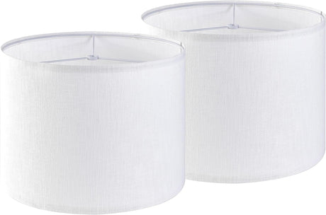 Set of 2 Pure White Linen Drum Lamp Shade 13