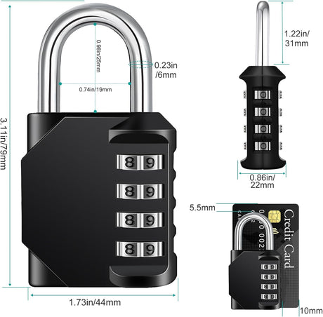 Petluno Padlock Numbers, 4-Digit Combination Lock, Weatherproof Lock for Outdoor Use (Black and Red) 2 Pieces, A-black&red 2P