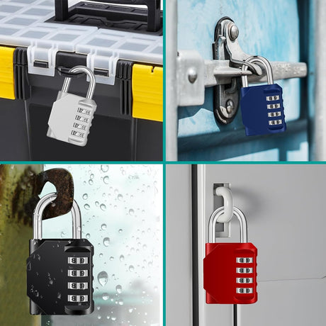 Petluno Padlock Numbers, 4-Digit Combination Lock, Weatherproof Lock for Outdoor Use (Black and Red) 2 Pieces, A-black&red 2P