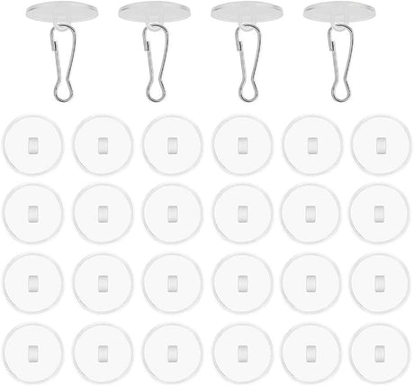 30 Pieces Clear Self-Adhesive Ceiling Hooks, No-Drill Ceiling Hooks, Sticky Hooks with Flagpole Clips for Bedroom, Bathroom, Kitchen, Bedroom Wall, Carnival Item