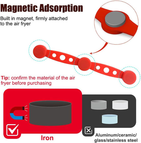 Magnetic Silicone Straps for Air Fryers, 12 Pieces Baking Paper Fastening Straps, Magnetic Silicone Straps for Cooking and Baking in the Air Fryer Black Round
