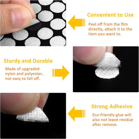 1008 Self-Adhesive Hook and Loop Dots - Petluno 10mm White Hook and Loop Stick on Dots, Round Hook and Loop Fasteners, Self Adhesive Hook and Loop Tape Strips for School Learning Materials, Christmas Cards, Binder Wallets 504