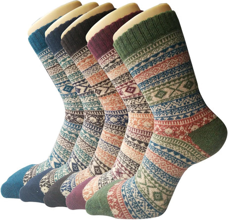 5 Pairs Women's Thermal Wool Socks Warm Knit Ladies for Winter, One Size, A6