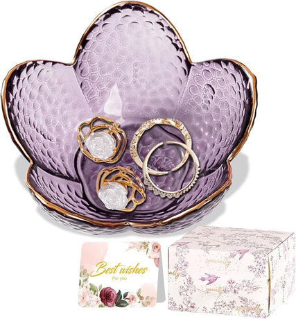 Gifts For Women Trinket Dish Unique Birthday New Home Her Jewellery Tray Cute Room Decor Aesthetic Bedroom Accessories Ring Holders Small Friendship Christmas House Warming Purple-9cm