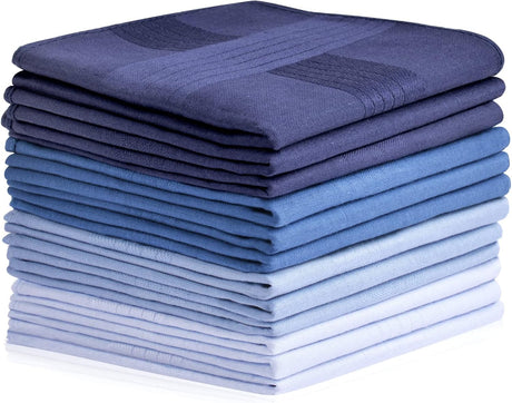 Petluno Men's Cotton Gents Hankies Set, 12 Pack Large Handkerchiefs, Premium Pocket Squares for Men & Women, Classic Grooms, Weddings, Prom, Party 12PCS-4 Colors-D