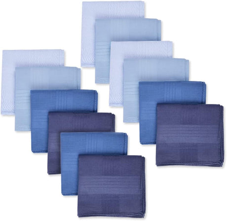 Petluno Men's Cotton Gents Hankies Set, 12 Pack Large Handkerchiefs, Premium Pocket Squares for Men & Women, Classic Grooms, Weddings, Prom, Party 12PCS-4 Colors-D