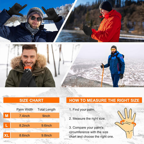 Petluno Winter Warm Gloves, Windproof Water-Resistant Thermal Gloves Anti-slip Touch Screen Cycling for Men Women Hiking Climbing Riding Bike Outdoor Sports Black M
