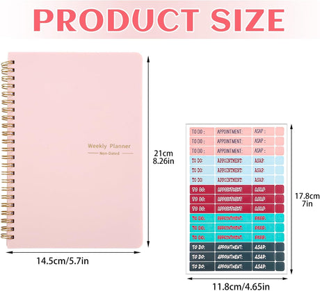 To Do List Notebook, A5 Weekly Planner Undated, Planning Pad Checklist Productivity Organizer 52 Pages for Students, Work, Fitness (Pink) Pink