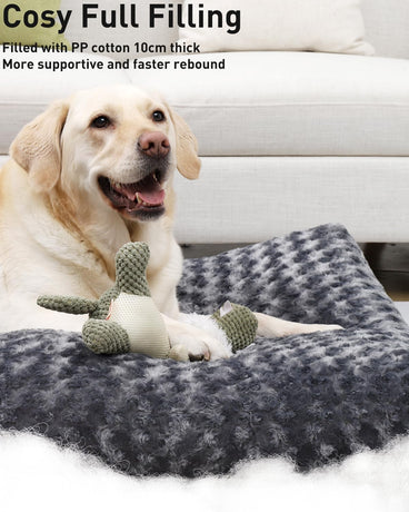 Petluno Large Dog Bed Washable, Calming Crate Mattress with Non Skid Bottom, Fluffy Anti Anxiety Beds, Pet Pillow Cushion, Dark Grey, 90x60x8cm Grey 90 x 60 8 cm (L W H)