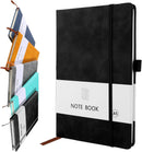 A5 Notebook, Notebook Note Book Pad Journal Notepad PU Leather for Office School Home Business Writing & Taking 200 Pages (100 Sheets)- Black