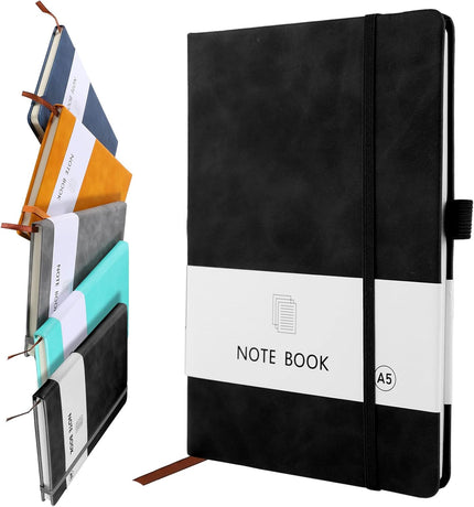 A5 Notebook, Notebook Note Book Pad Journal Notepad PU Leather for Office School Home Business Writing & Taking 200 Pages (100 Sheets)- Black