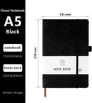 A5 Notebook, Notebook Note Book Pad Journal Notepad PU Leather for Office School Home Business Writing & Taking 200 Pages (100 Sheets)- Black