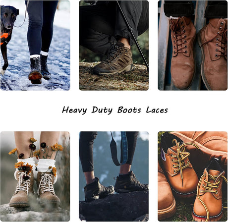 Round Work Boot Laces - Heavy Duty, Thick Replacement for Men, Women, Adults Walking, Hiking, Steel Toe, Safety, Hunting Boots Black/Brown 29