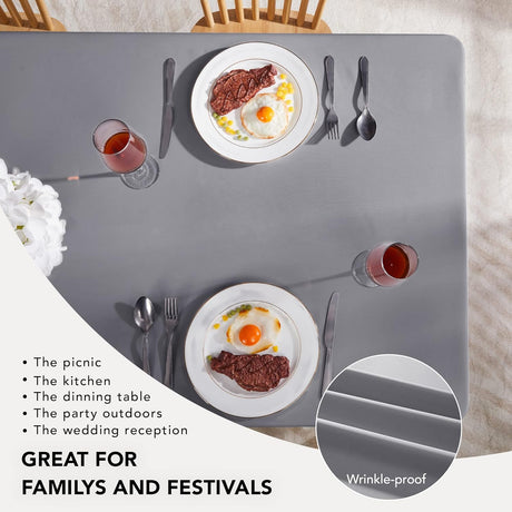 Petluno Oxford Decorative Table Cloth Rectangle Water Resistant Tablecloth for Home 137x200cm(54x79in) Grey 79 x 54 inch (Rectangular)