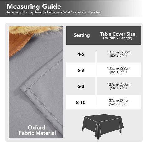 Petluno Oxford Decorative Table Cloth Rectangle Water Resistant Tablecloth for Home 137x200cm(54x79in) Grey 79 x 54 inch (Rectangular)