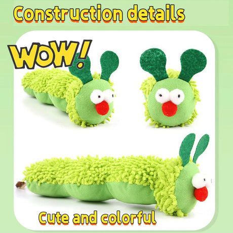 Petluno Cat Catnip Toy for Indoor Cats, Chew Teeth Cleaning, Bite-Resistant Plush Caterpillar Design, Dental Health Benefits, Green
