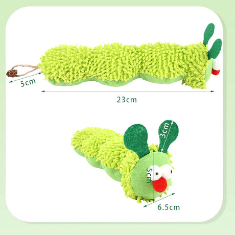 Petluno Cat Catnip Toy for Indoor Cats, Chew Teeth Cleaning, Bite-Resistant Plush Caterpillar Design, Dental Health Benefits, Green