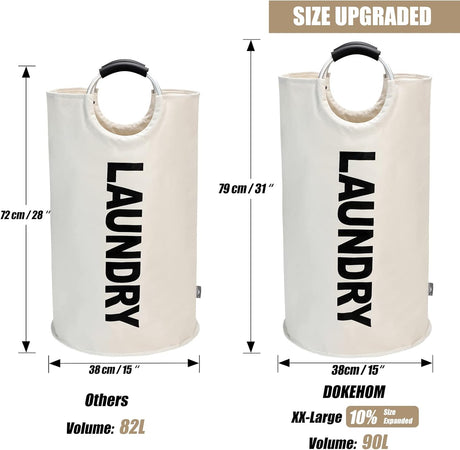 Petluno 90L Large Laundry Basket, Collapsible Bag, Freestanding Tall Clothes Hamper, Foldable Washing Bin (Beige) Beige