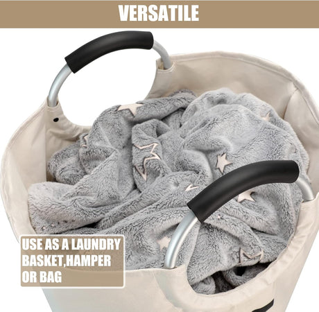 Petluno 90L Large Laundry Basket, Collapsible Bag, Freestanding Tall Clothes Hamper, Foldable Washing Bin (Beige) Beige