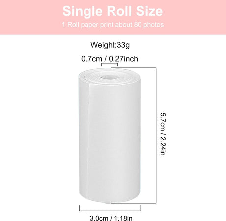 Thermal printing paper refill 5.7*3.0 CM for kids' instant cameras, width 5.7 cm, white, inkless (5 rolls) white