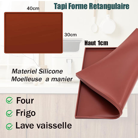 Silicone Sponge Cake Mat 30x40x1cm Swiss Roll Baking Mat for Rolling - Flexible with Rim (Brown) Brown