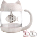 Petluno Glass Cat Teacup, Fish Infuser Water Bottle, 250ML Bulk Strainer White