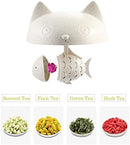 Petluno Glass Cat Teacup, Fish Infuser Water Bottle, 250ML Bulk Strainer White