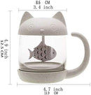 Petluno Glass Cat Teacup, Fish Infuser Water Bottle, 250ML Bulk Strainer White